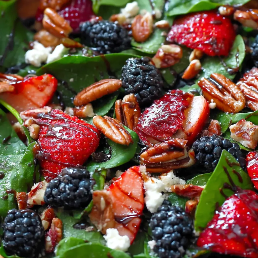 Berry Spinach Salad with Pecans, Feta, and Balsamic Glaze Berry Spinach Salad with Pecans, Feta, and Balsamic Glaze