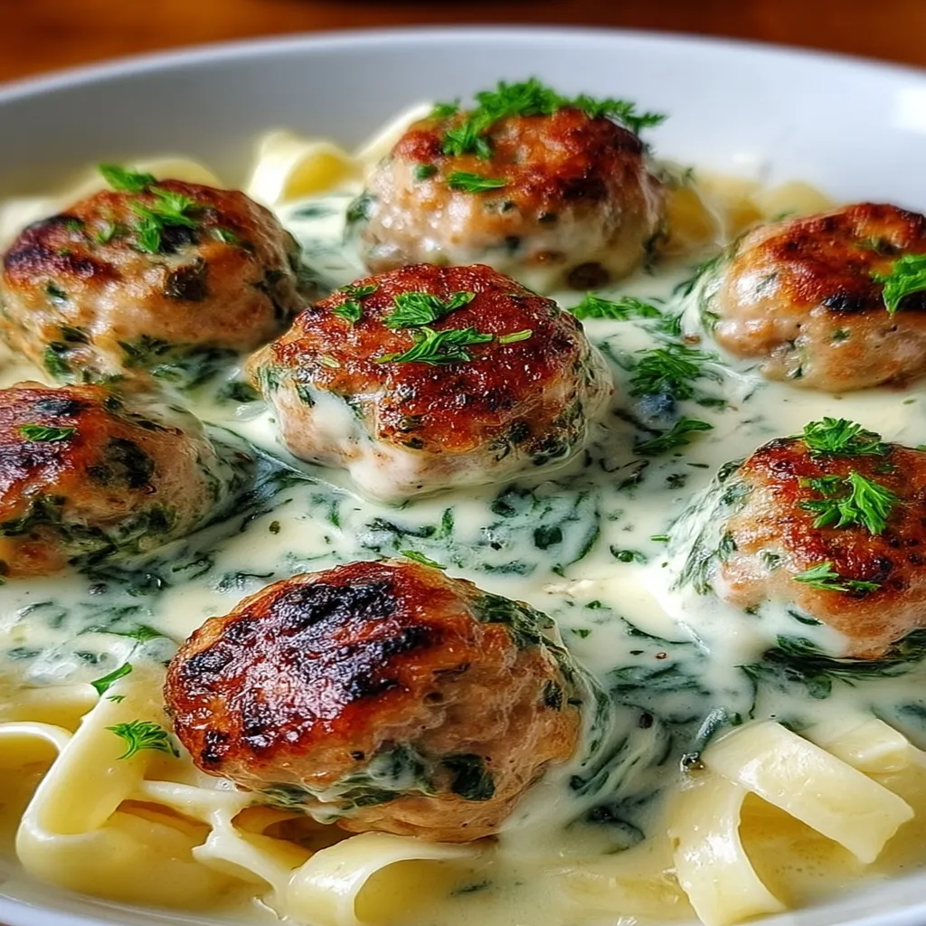 Baked Chicken Ricotta Meatballs with Spinach Alfredo Baked Chicken Ricotta Meatballs with Spinach Alfredo