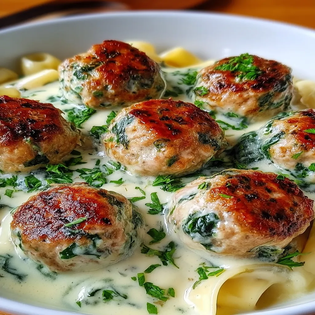 Baked Chicken Ricotta Meatballs with Spinach Alfredo Baked Chicken Ricotta Meatballs with Spinach Alfredo