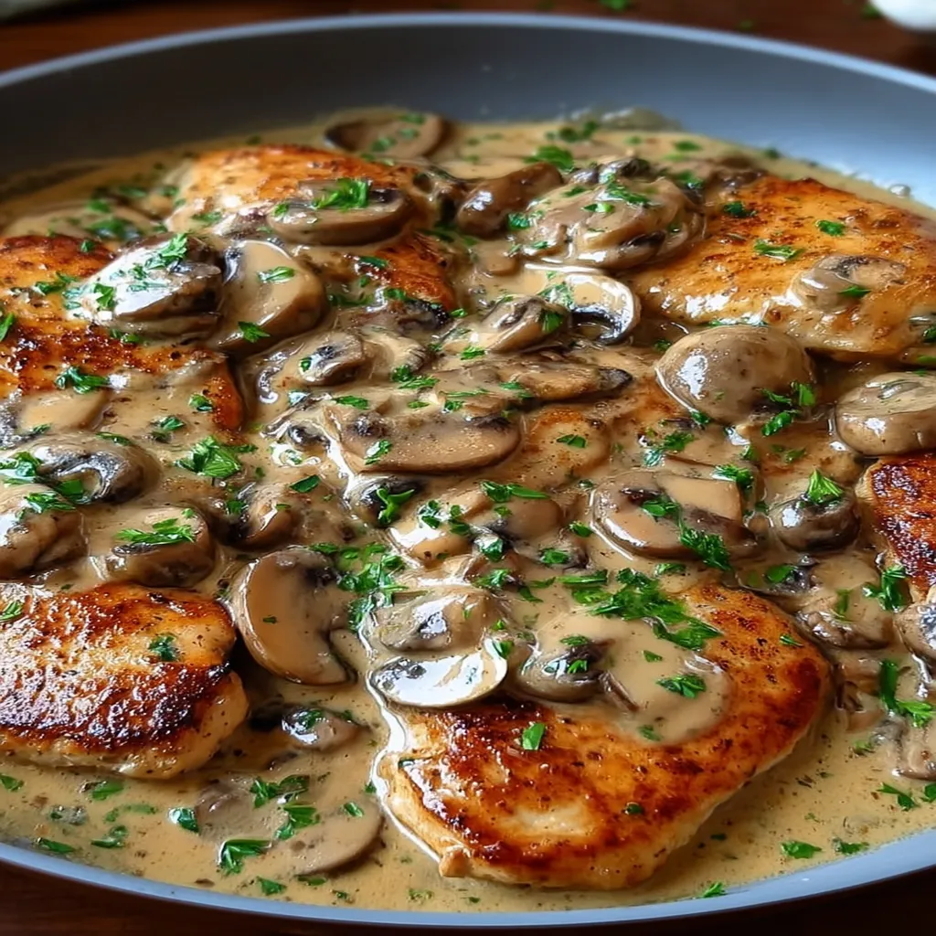 Chicken and Mushroom Skillet in a Creamy Asiago and Mustard Sauce