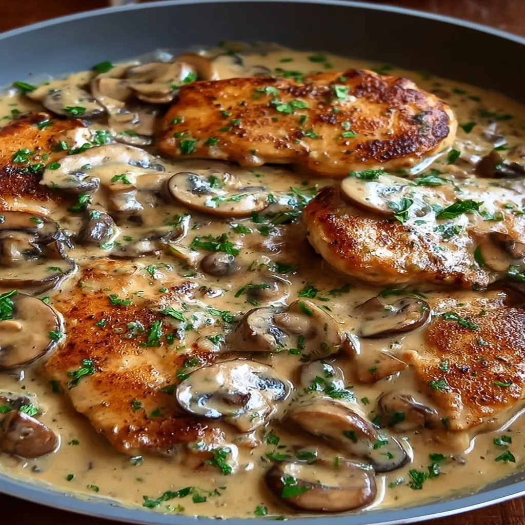 Chicken and Mushroom Skillet in a Creamy Asiago and Mustard Sauce