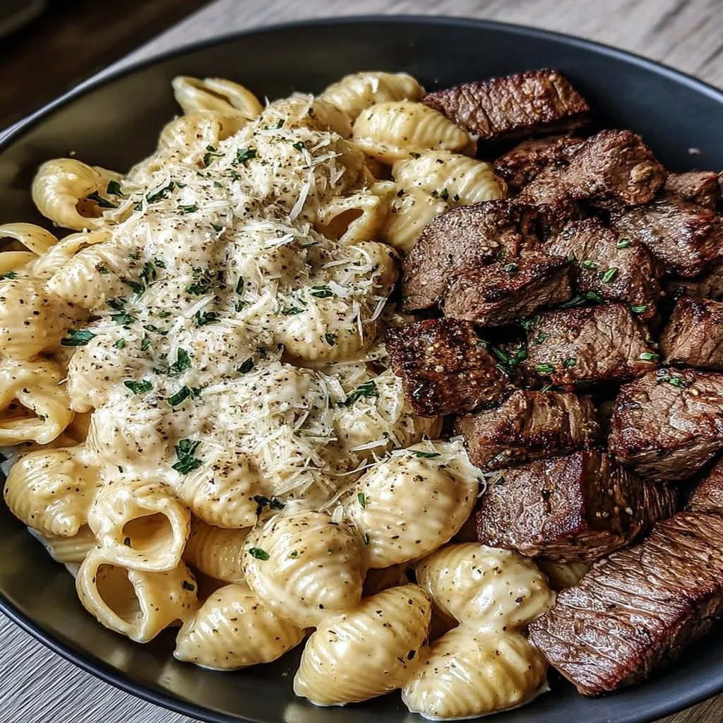 Creamy Steak & Garlic Shells in Parmesan Bliss