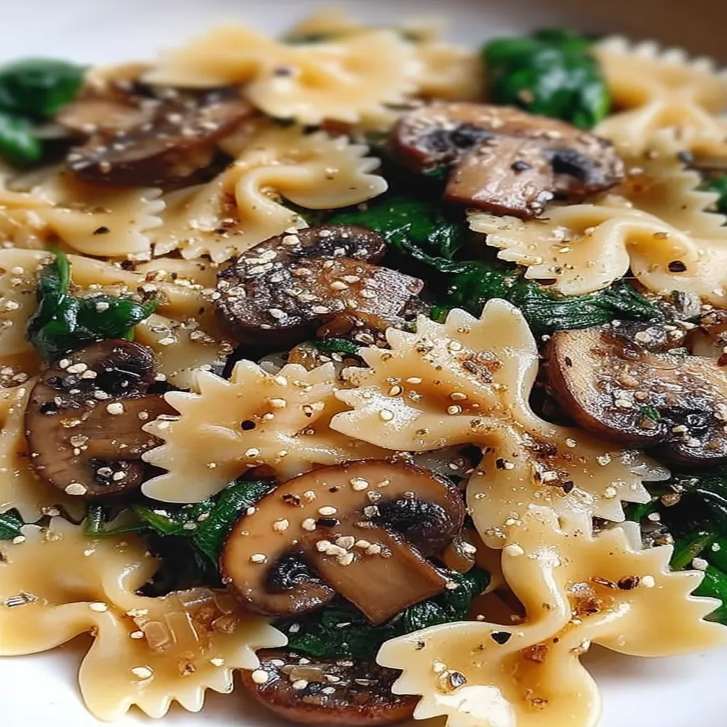 Farfalle with Spinach, Mushrooms, Caramelized Onions