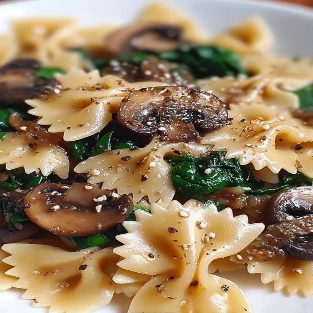 Farfalle with Spinach, Mushrooms, Caramelized Onions