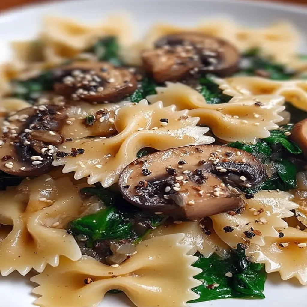 Farfalle with Spinach, Mushrooms, Caramelized Onions