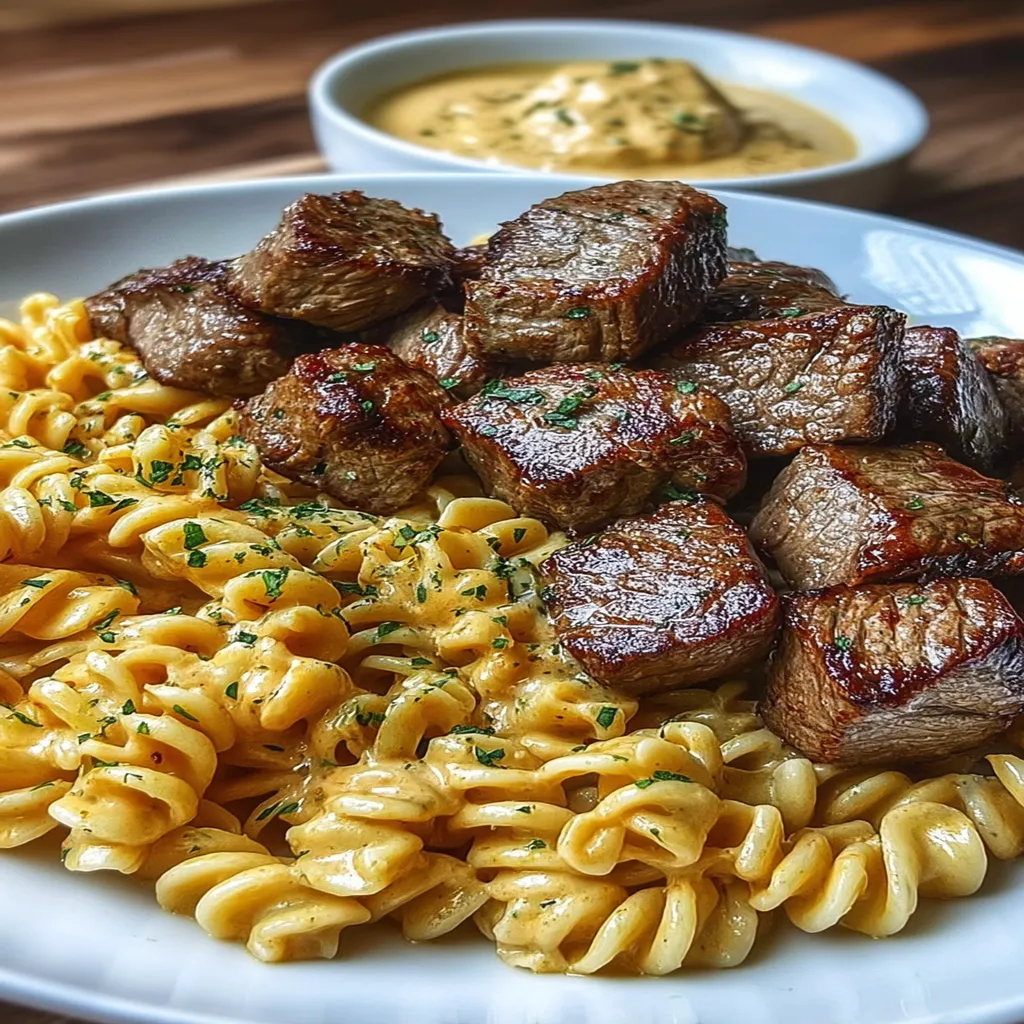 Garlic Butter Steak Bites & Spicy Cajun Alfredo Twisted Pasta