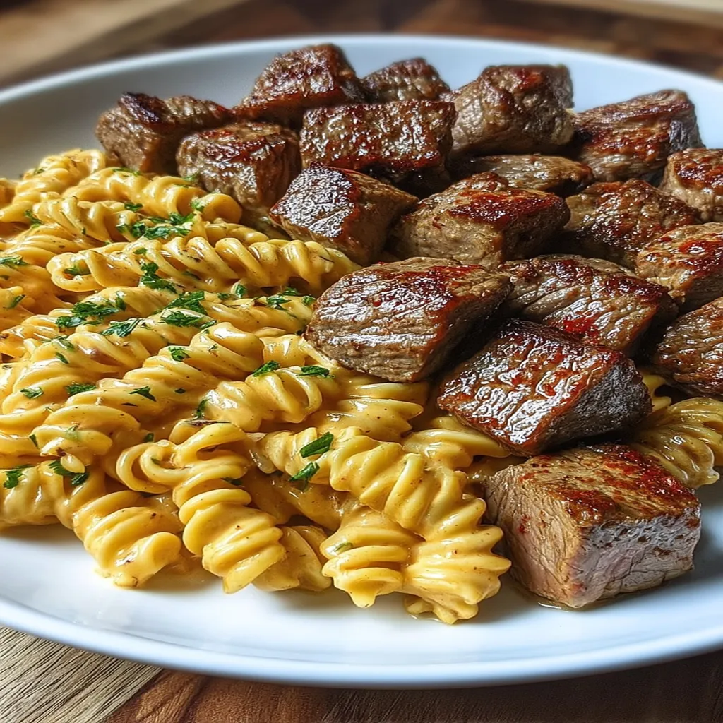 Garlic Butter Steak Bites & Spicy Cajun Alfredo Twisted Pasta