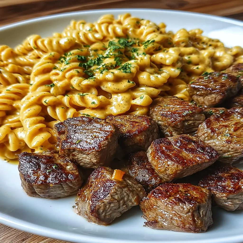 Garlic Butter Steak Bites & Spicy Cajun Alfredo Twisted Pasta