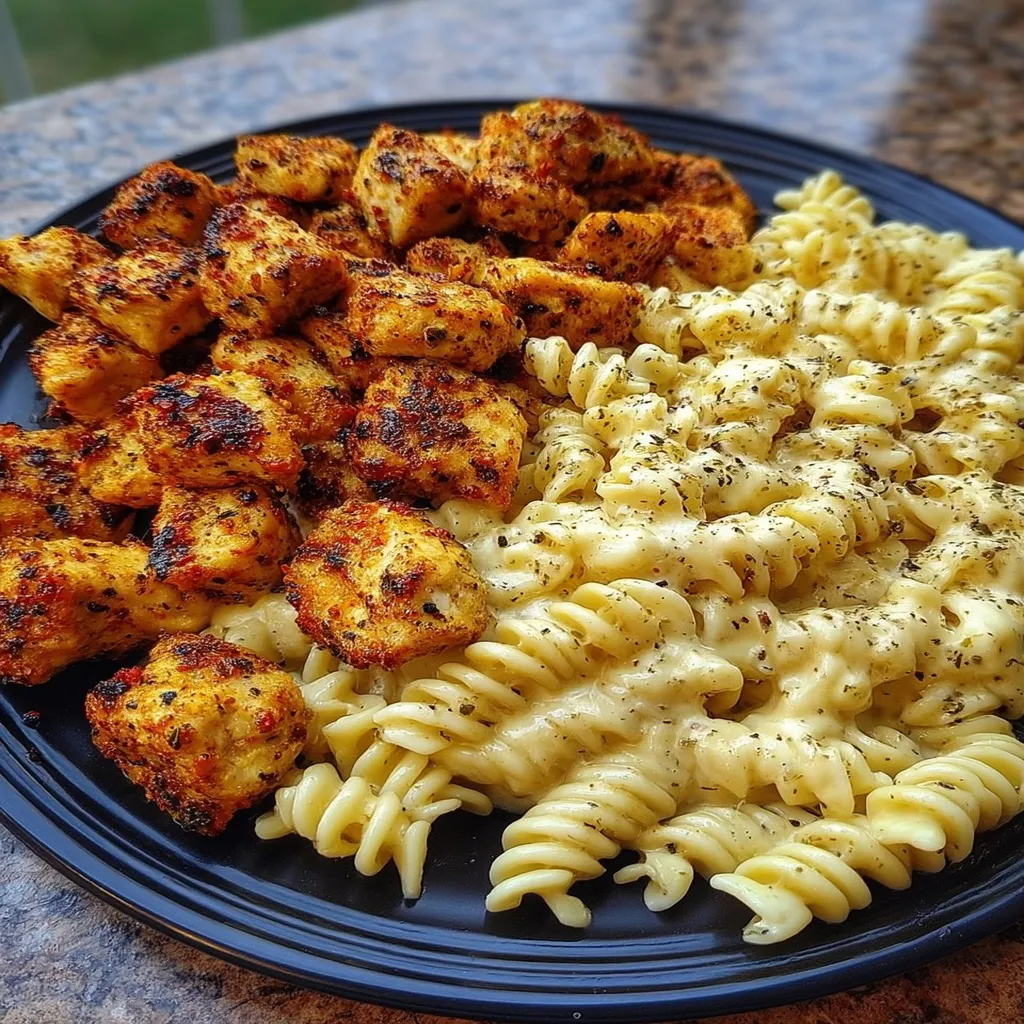 Garlic Parmesan Chicken Bites with Creamy Rotini
