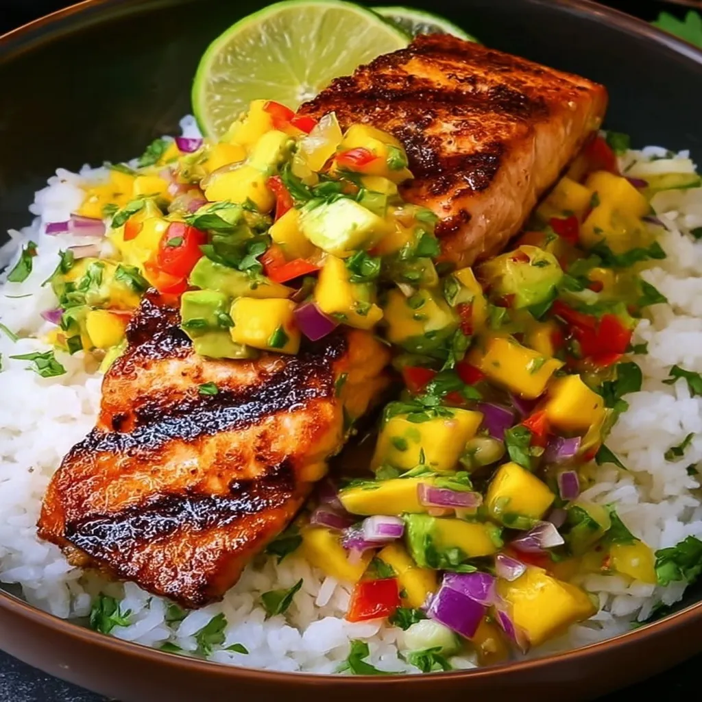 Grilled Salmon with Mango Salsa & Coconut Rice recipe step-by-step guide