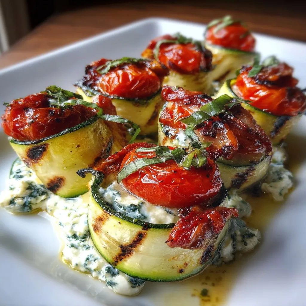 Grilled Zucchini Rollups Stuffed with Lemon-Basil Ricotta and Slow Roasted Tomatoes
 recipe step-by-step guide