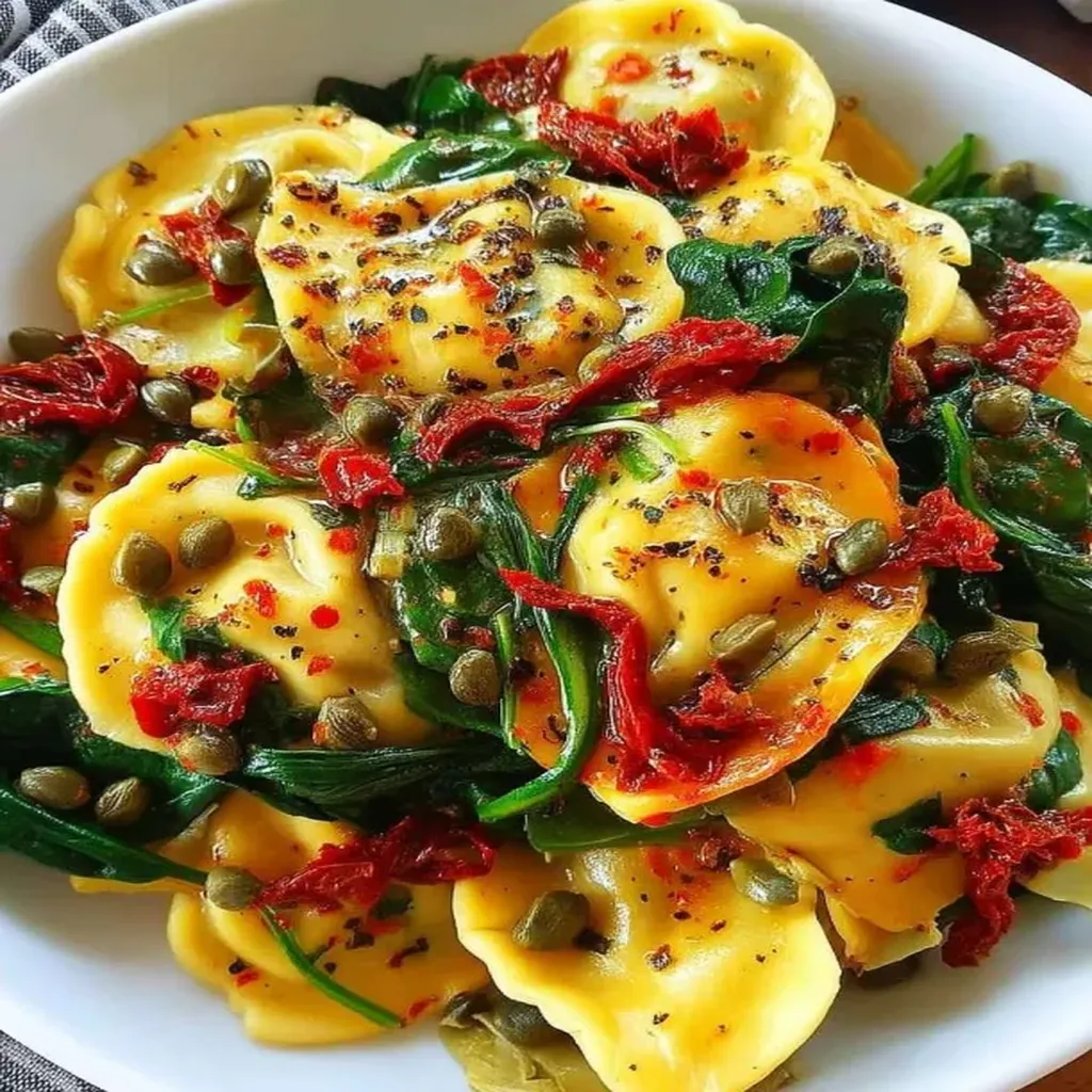 Italian Ravioli with Spinach, Artichokes, Capers, and Sun-Dried Tomatoes
