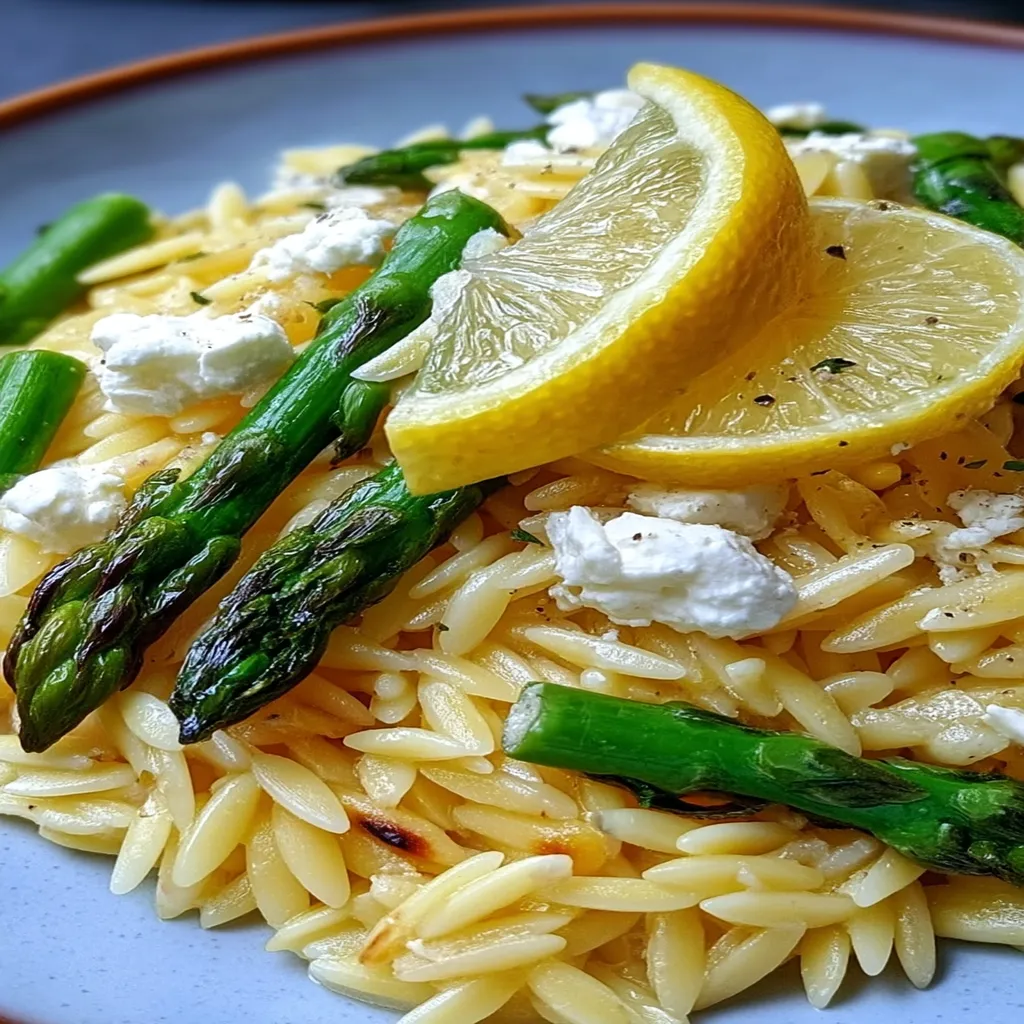 Lemon Garlic Orzo with Asparagus