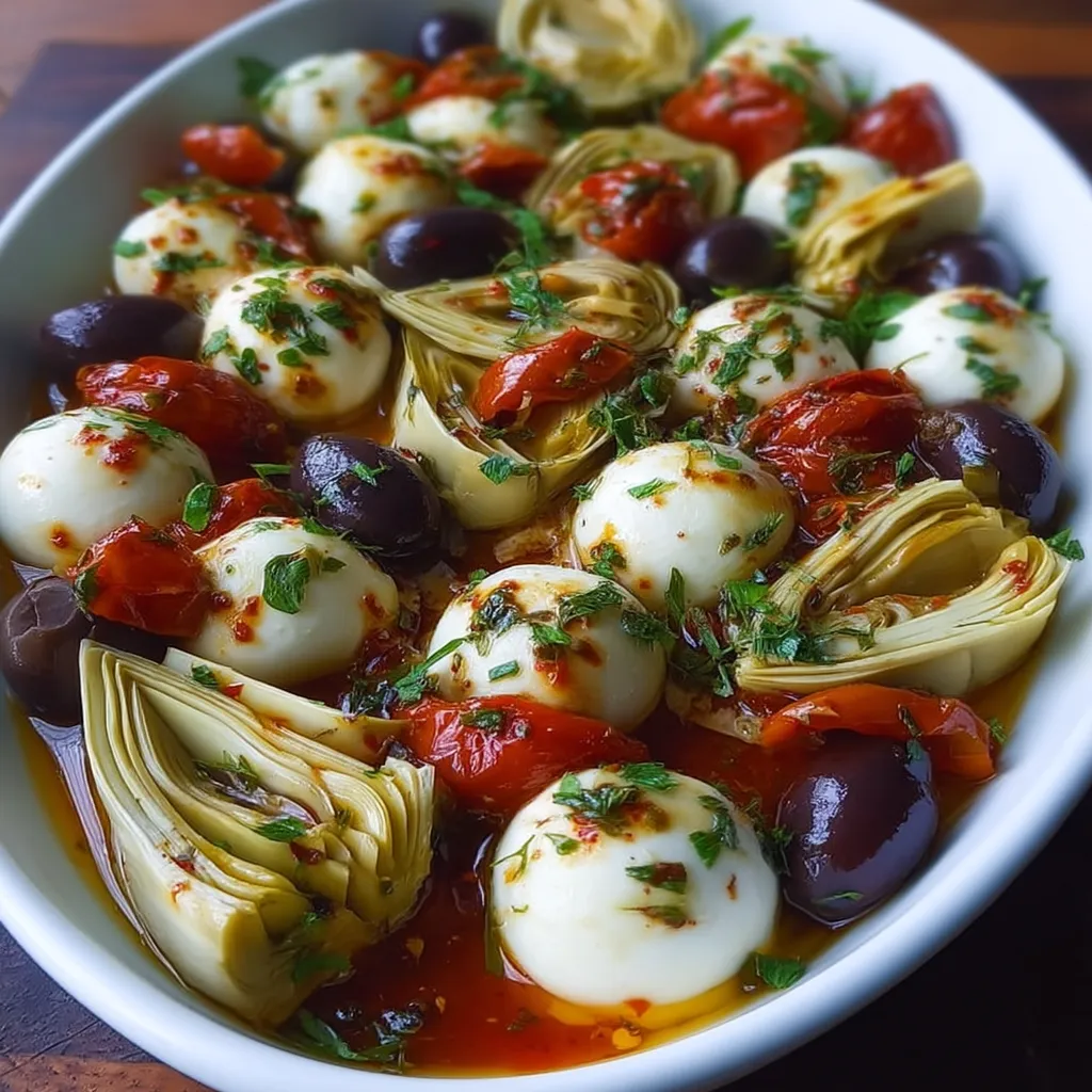 Marinated Mozzarella Balls, Artichokes, and Olives