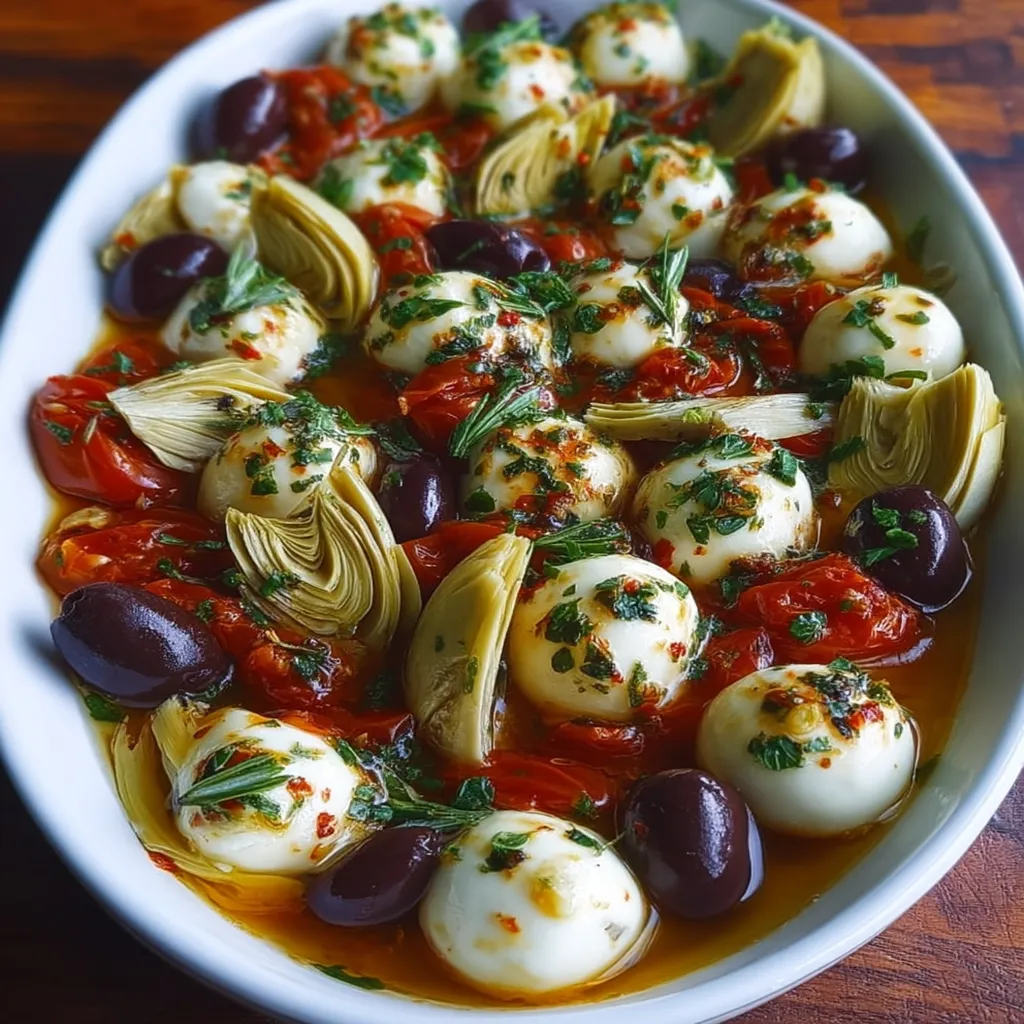 Marinated Mozzarella Balls, Artichokes, and Olives