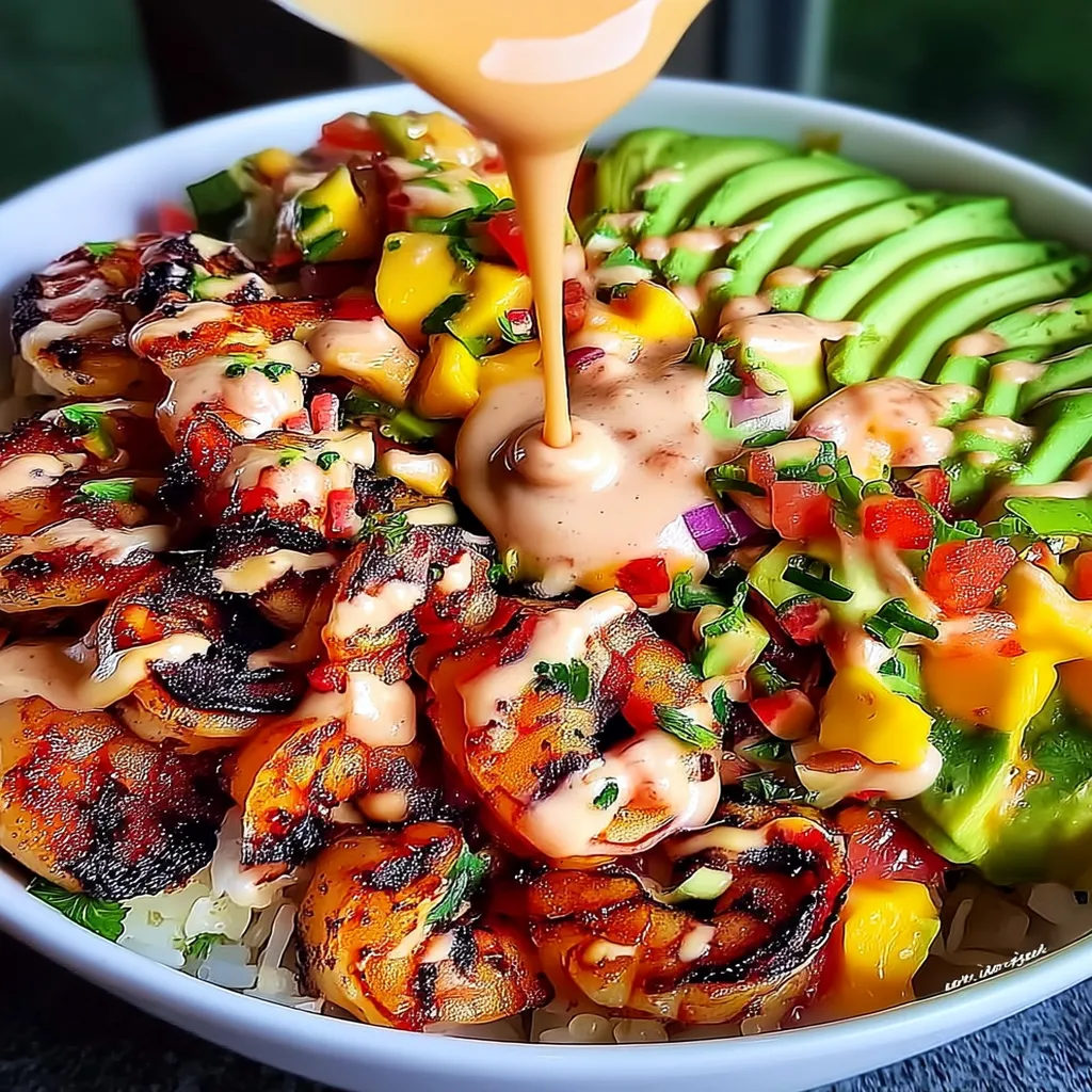 Mediterranean Shrimp & Avocado Bowls with Mango-Cucumber Salsa & Lemon Herb Sauce Mediterranean Shrimp & Avocado Bowls with Mango-Cucumber Salsa & Lemon Herb Sauce