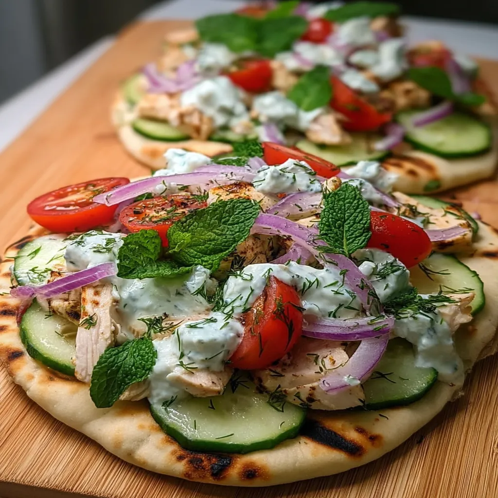 Mediterranean Tzatziki Chicken Naan Pizza