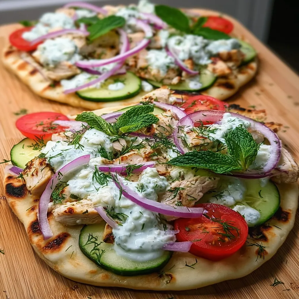 Mediterranean Tzatziki Chicken Naan Pizza