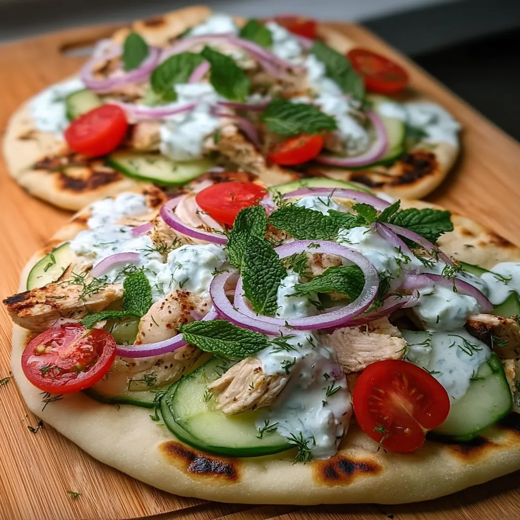 Mediterranean Tzatziki Chicken Naan Pizza
