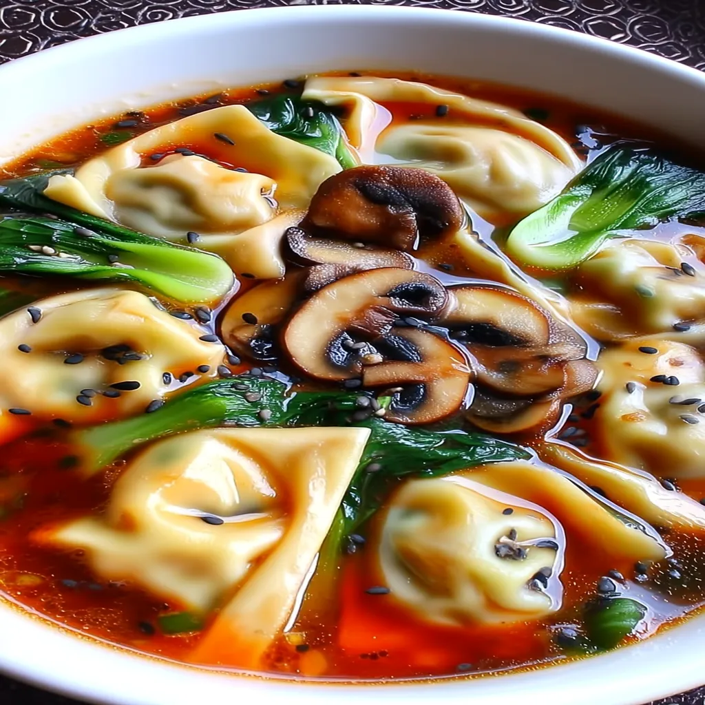 Potsticker Soup: Asian-Inspired Broth with Mushrooms & Bok Choy
