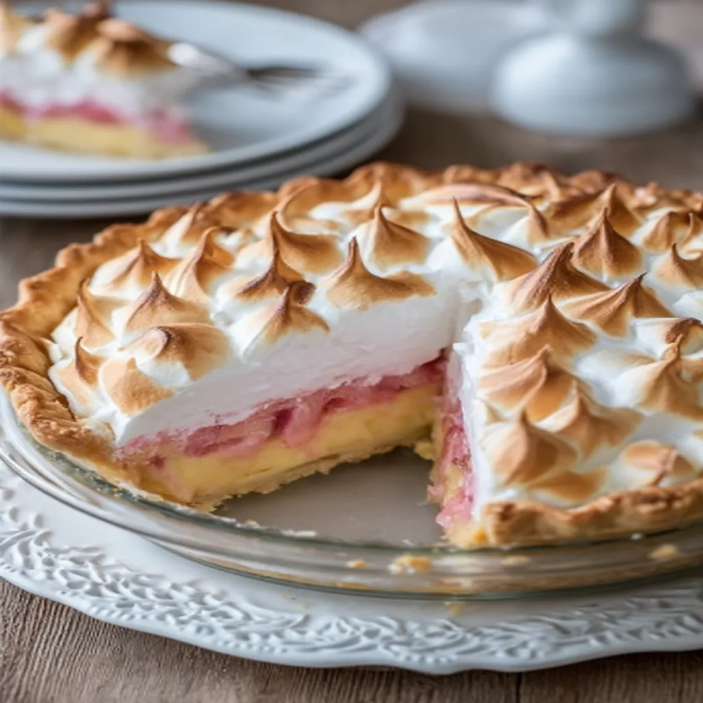 Rhubarb Sour Cream Custard Pie With Meringue