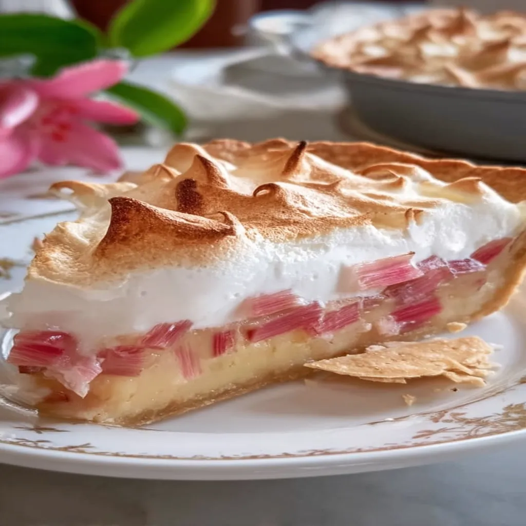 Rhubarb Sour Cream Custard Pie With Meringue