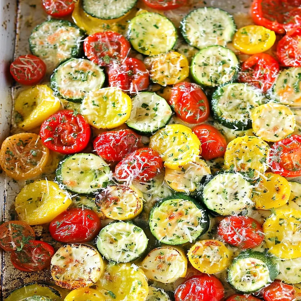 Roasted Garlic-Parmesan Zucchini, Squash and Tomatoes

