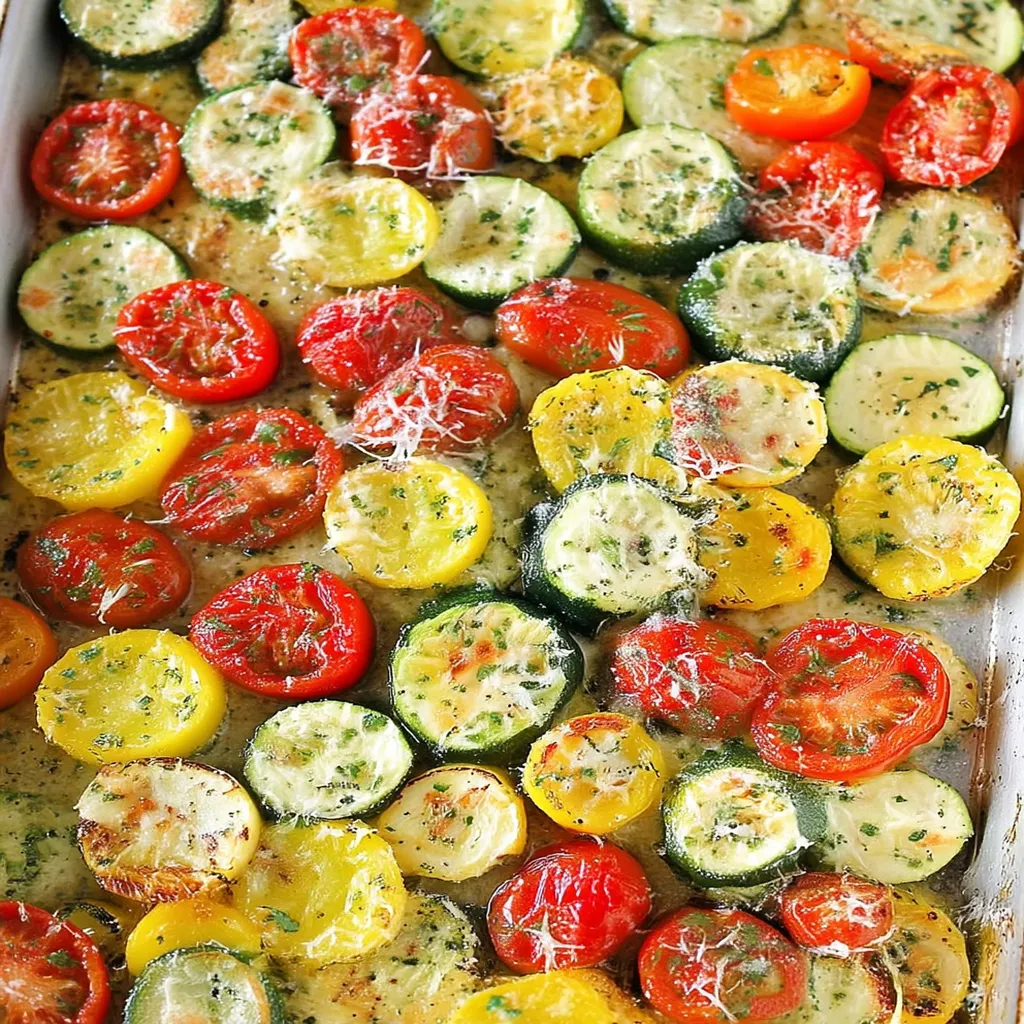 Roasted Garlic-Parmesan Zucchini, Squash and Tomatoes

