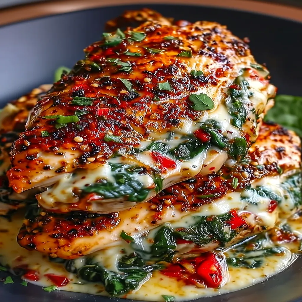 Roasted Red Pepper, Spinach, and Mozzarella Stuffed Chicken