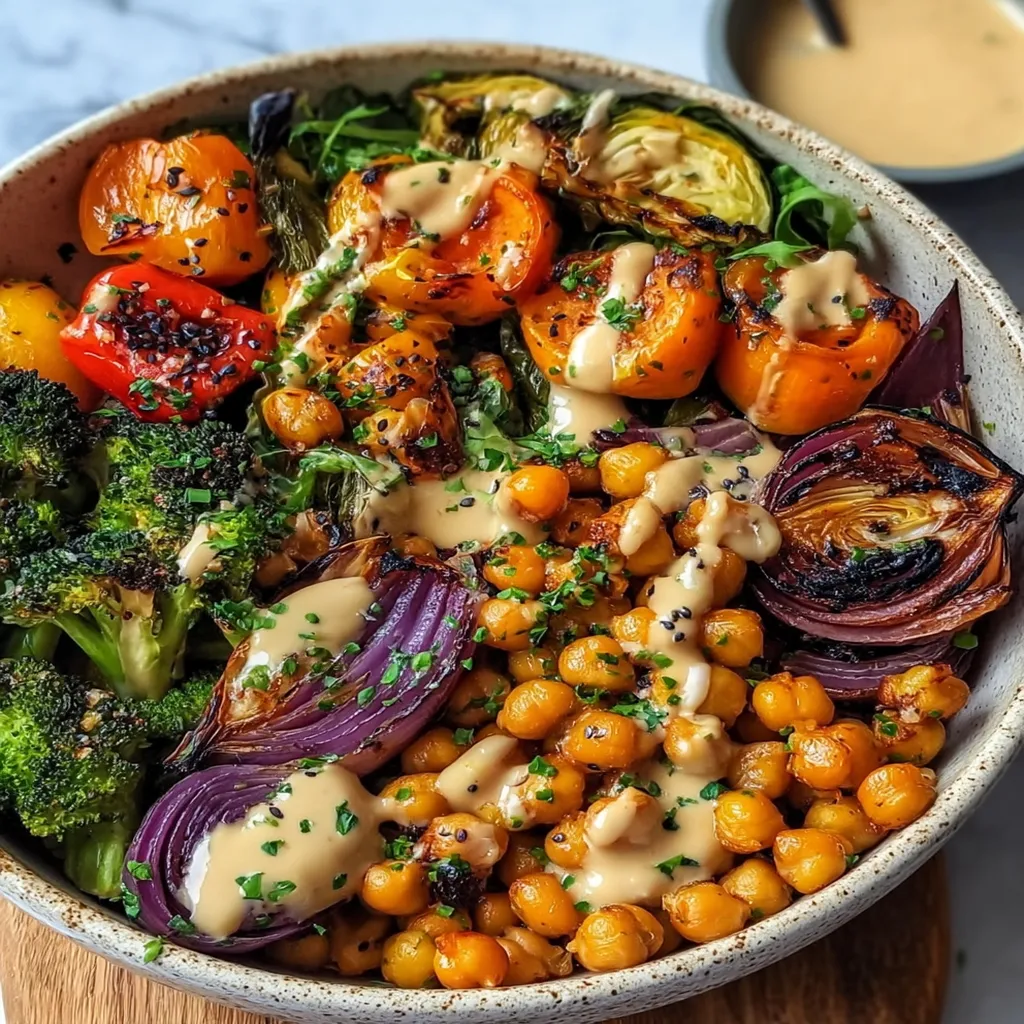 Roasted Veggie & Chickpea Bowls with Maple Dijon Tahini Dressing