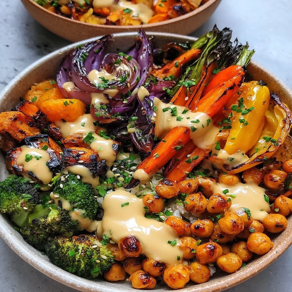 Roasted Veggie & Chickpea Bowls with Maple Dijon Tahini Dressing