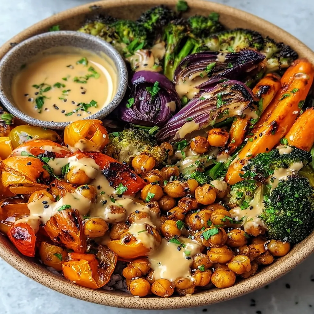 Roasted Veggie & Chickpea Bowls with Maple Dijon Tahini Dressing