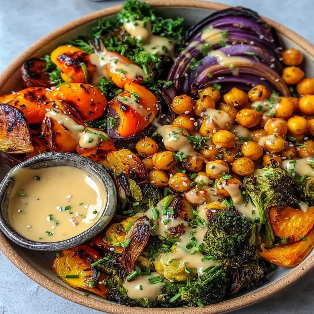 Roasted Veggie & Chickpea Bowls with Maple Dijon Tahini Dressing