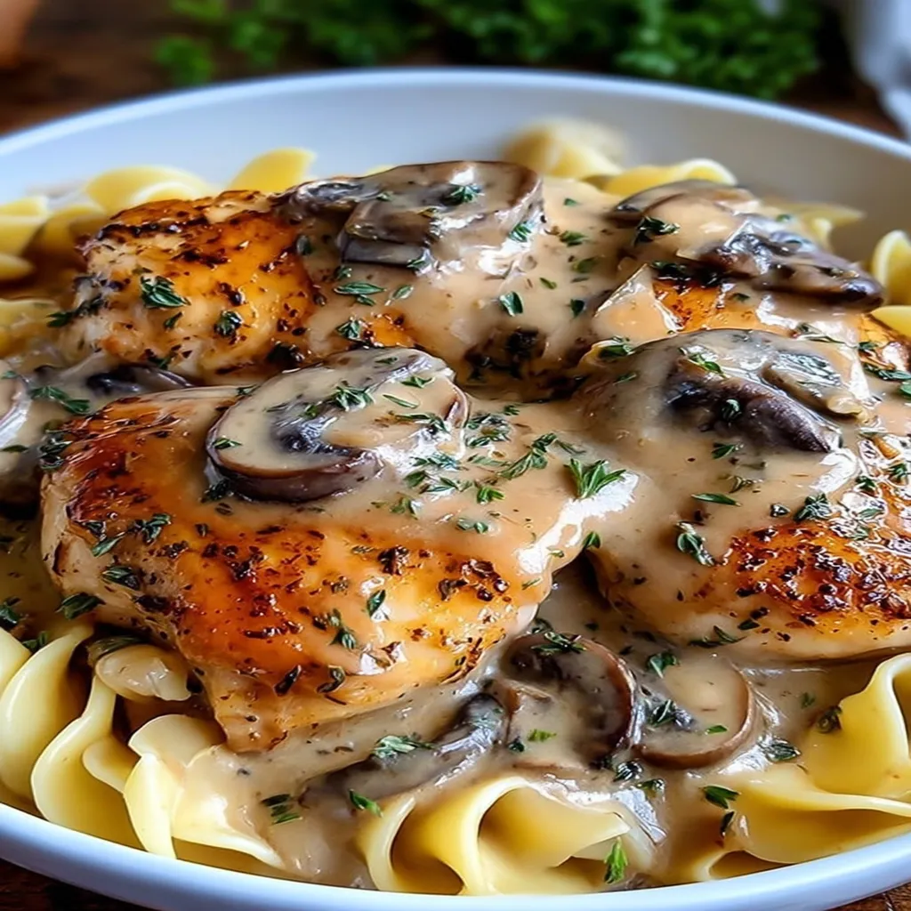 Savory Chicken in a Creamy Asiago Mushroom Sauce