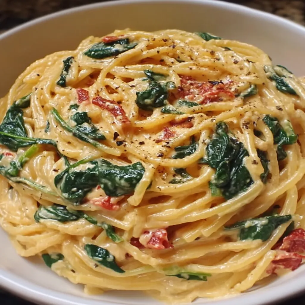 Spaghetti & Spinach with Sun-Dried Tomato Cream Sauce recipe step-by-step guide