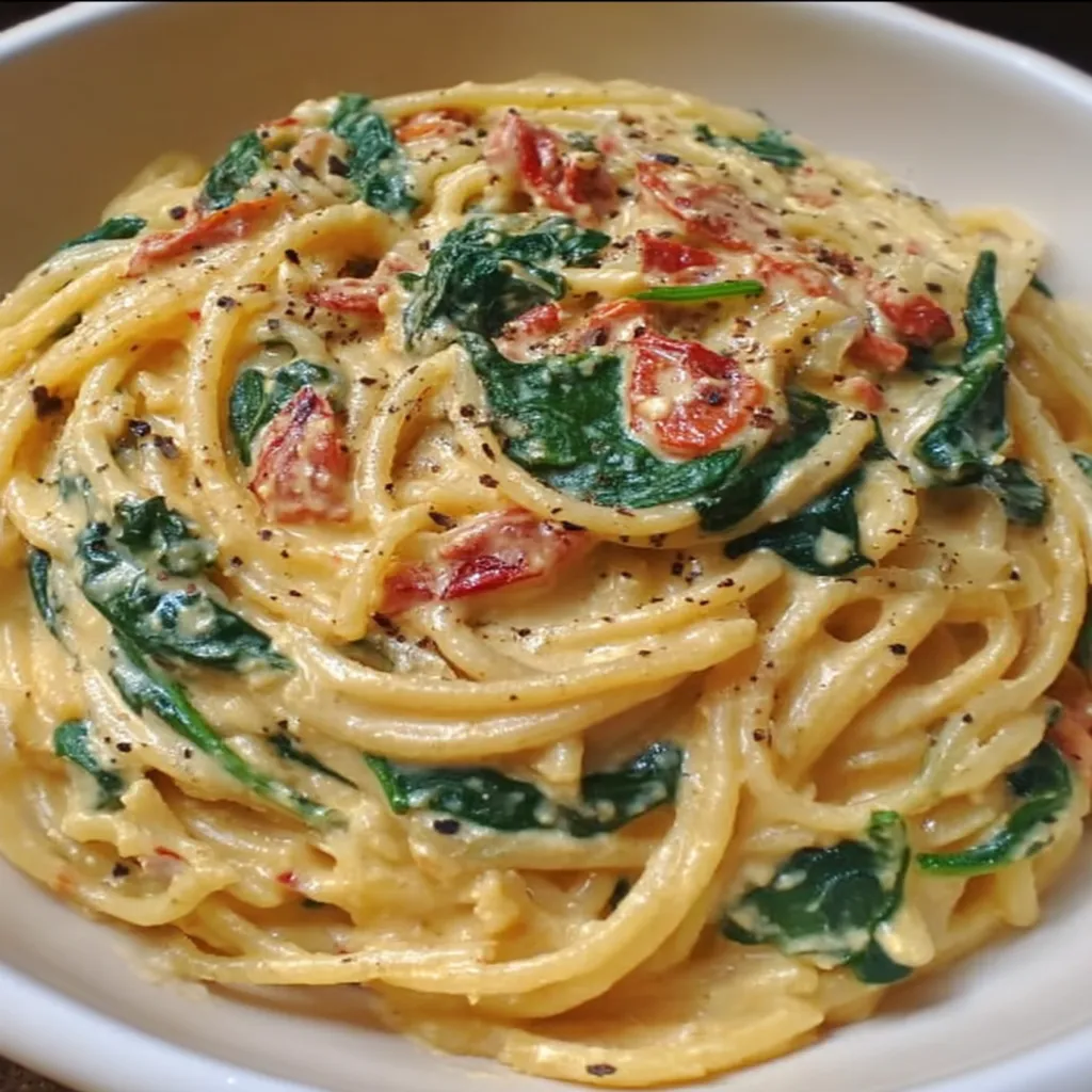 Spaghetti & Spinach with Sun-Dried Tomato Cream Sauce recipe step-by-step guide