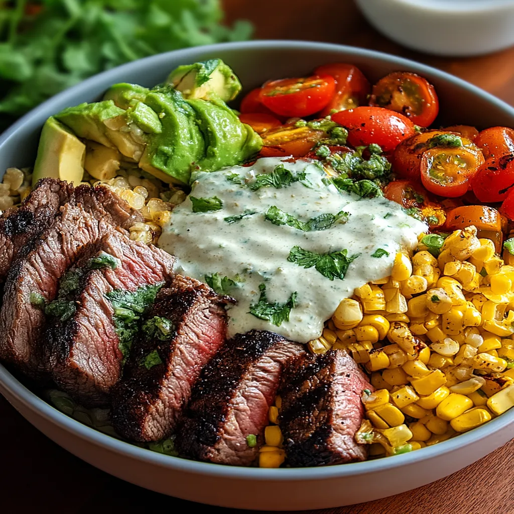 steak, avocado, roasted corn, cilantro cream sauce, savory, flavorful, fresh steak, avocado, roasted corn, cilantro cream sauce, savory, flavorful, fresh