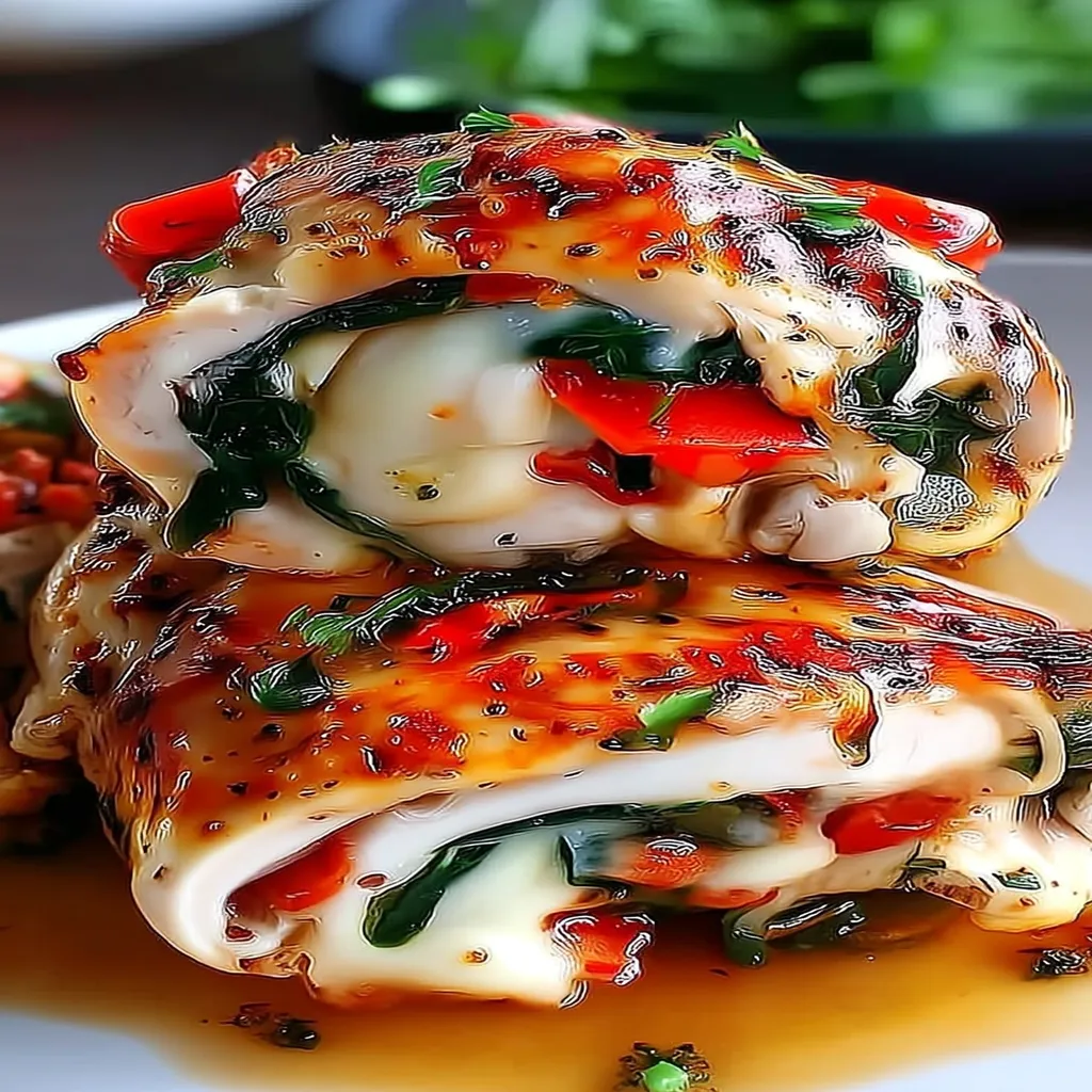 Stuffed Chicken Breast with Red Pepper, Spinach, and Mozzarella