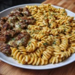 Creamy Garlic Parmesan Beef, Cheesy Twisted Pasta, savory, indulgent, delicious, flavorful