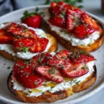 roasted strawberry, whipped ricotta, toast, delicious, creamy, fruity, indulgent